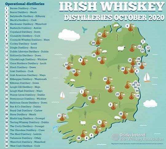 Map of New Irish Distilleries, Oct 2020